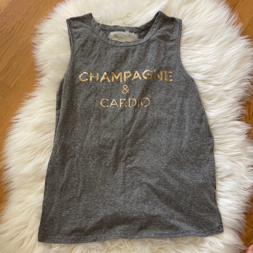 Champagne & Cardio Women’s Gray Muscle Tee with Gold Foil